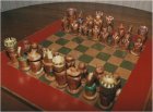 jeux d'échecs (plateau 3 cuirs, pièces sculptées, pyrogravées et (...)